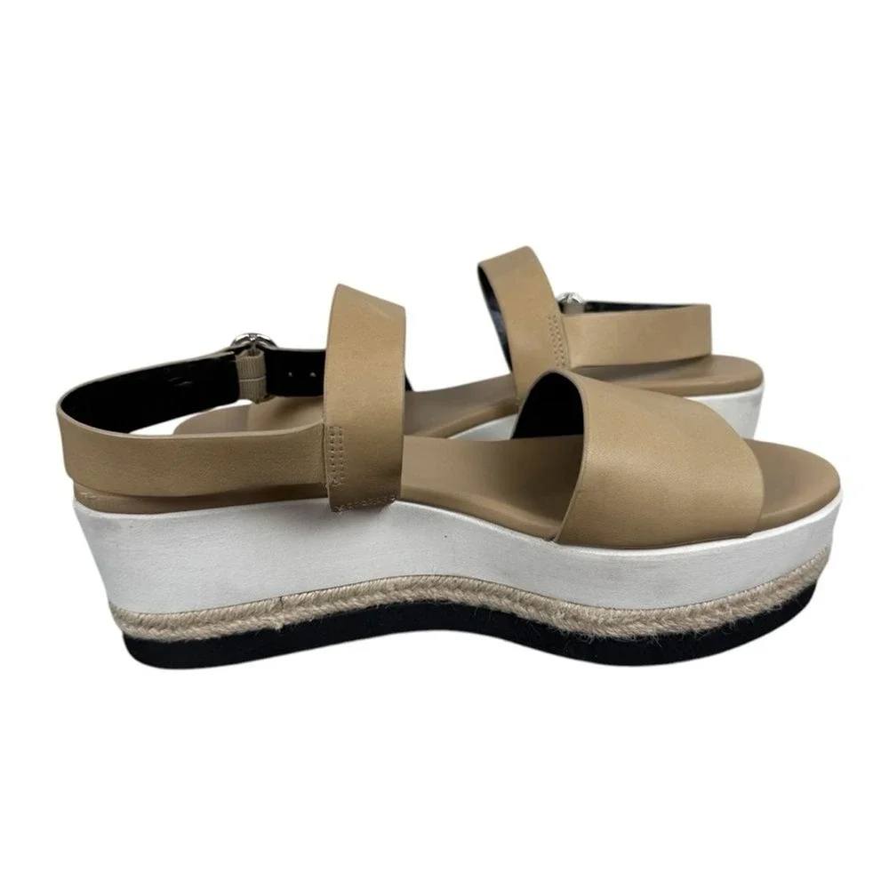 Via Spiga Tan Leather Espadrille Platform Wedge Sandals Slingback Women 8.5